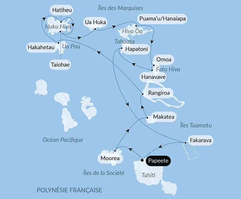 Marquises, Tuamotu et Îles de la Société - Carte